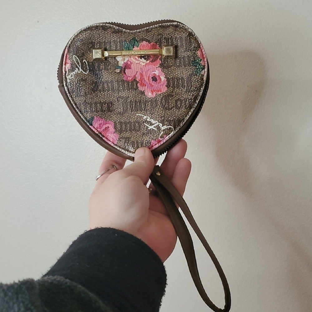 Juicy Couture Monogram Heart Shaped Coin Purse Wallet